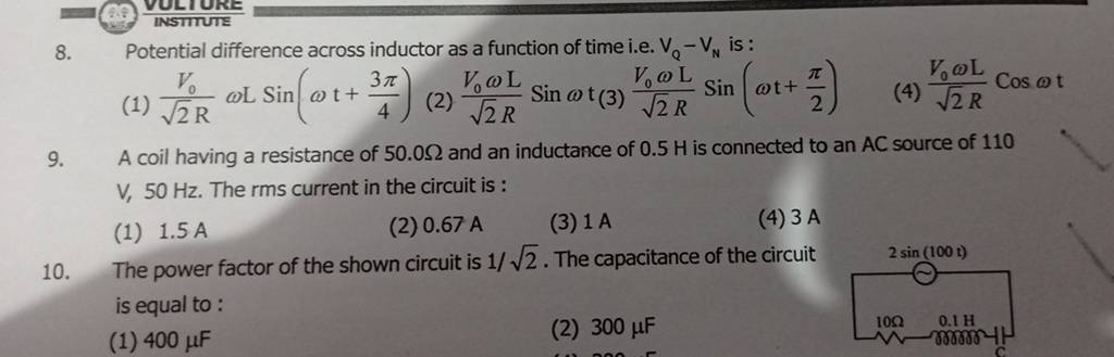 Power Factor Of Circuit Formula