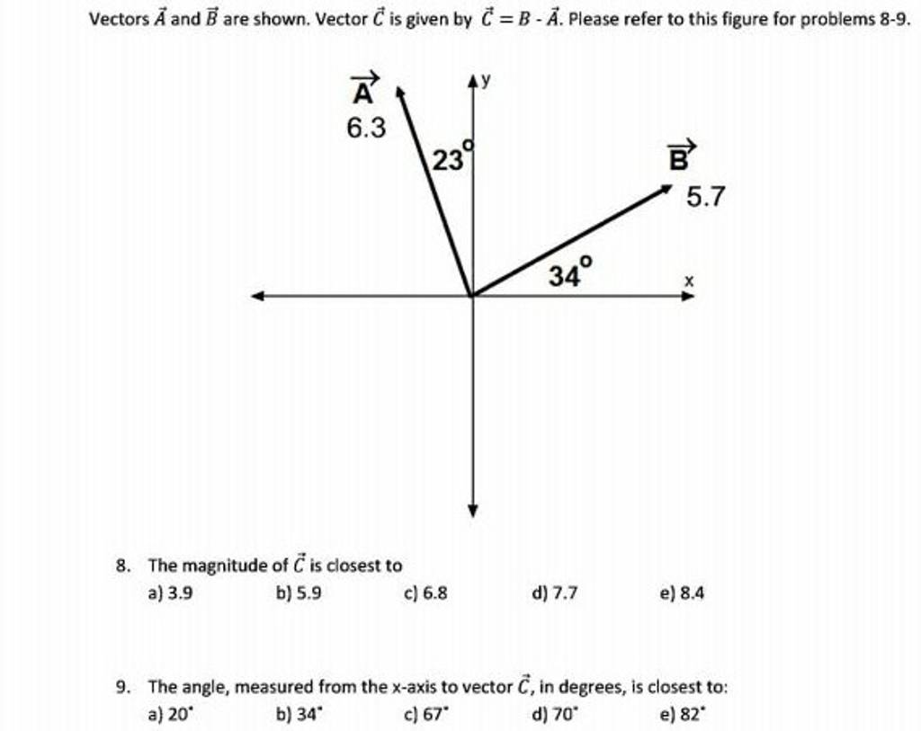 The angle, measured from the xaxis to vector vecC, in degrees, is closes..