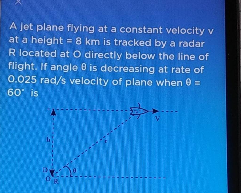 A jet plane flying at a constant velocity v at a height =8mathrm km is tr..