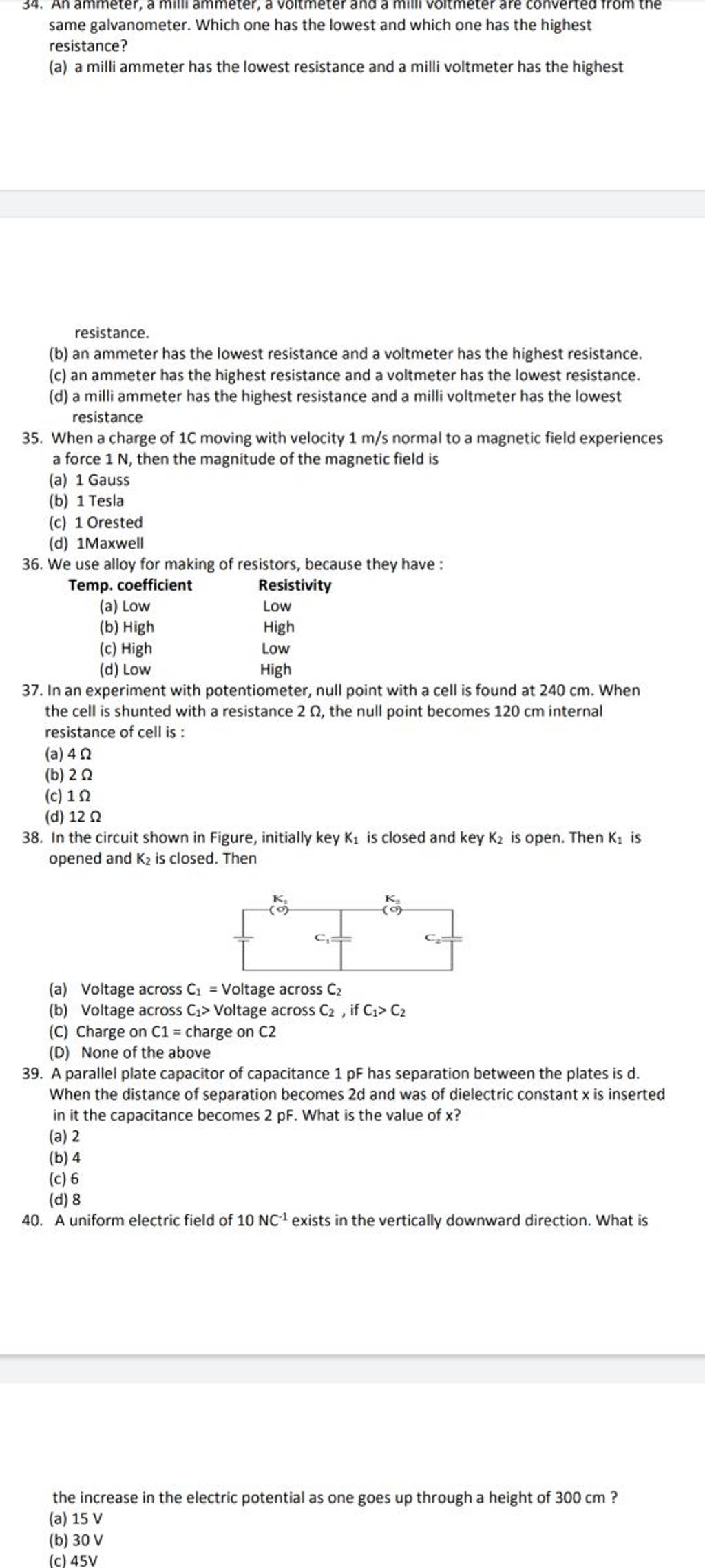 In the circuit shown in figure, initially key K1 is closed and key K2 i..
