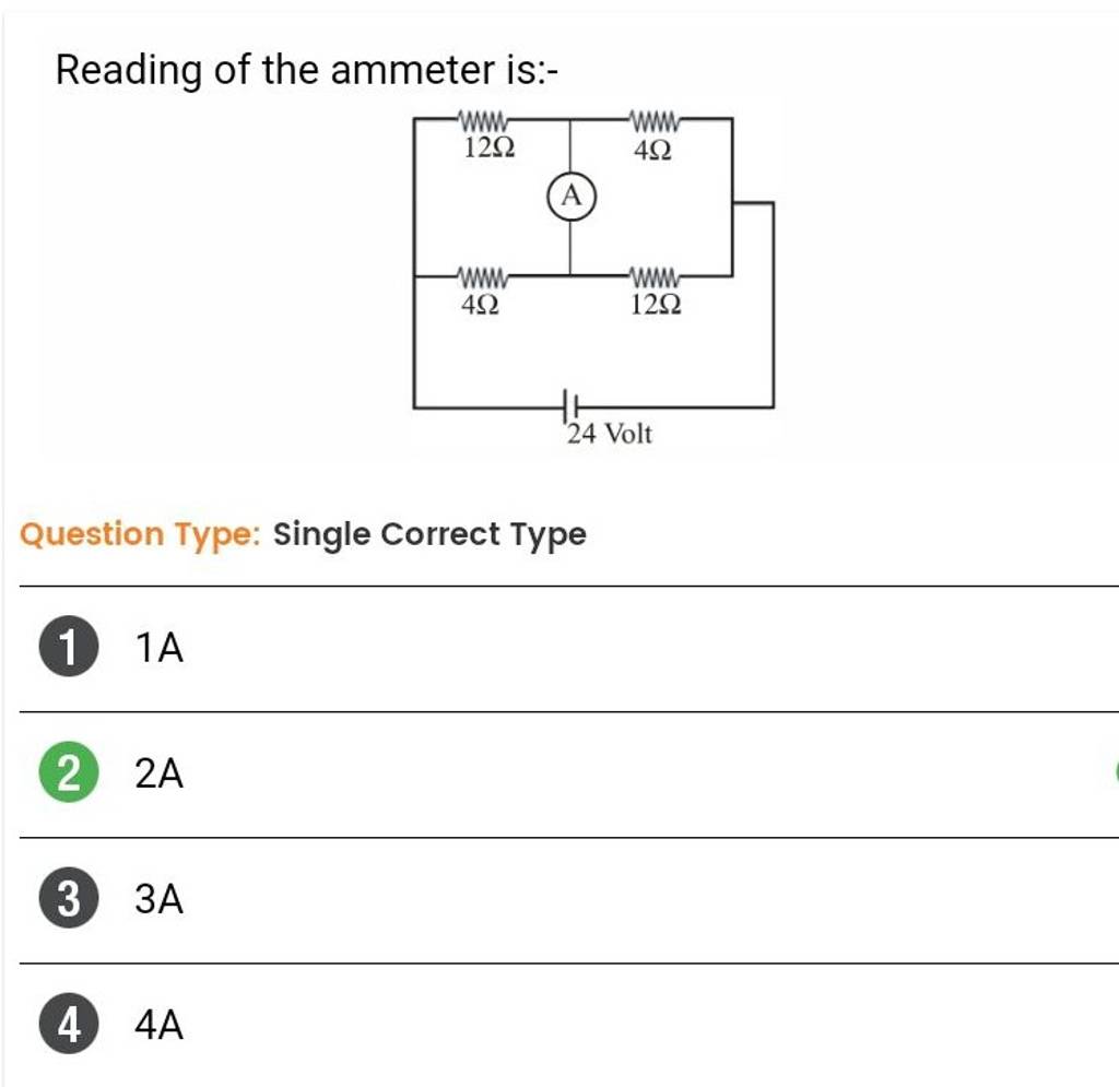 Reading of the ammeter is Question Type Single Correct Type Filo