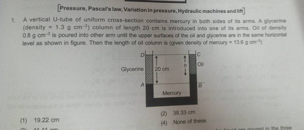 [Pressure, Pascals law, Variation in pressure, Hydraulic machines and lif..