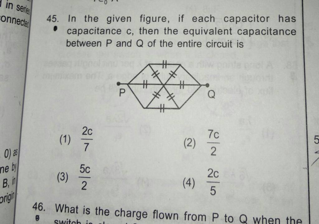 In the given figure, if each capacitor has capacitance c, then the equiva..