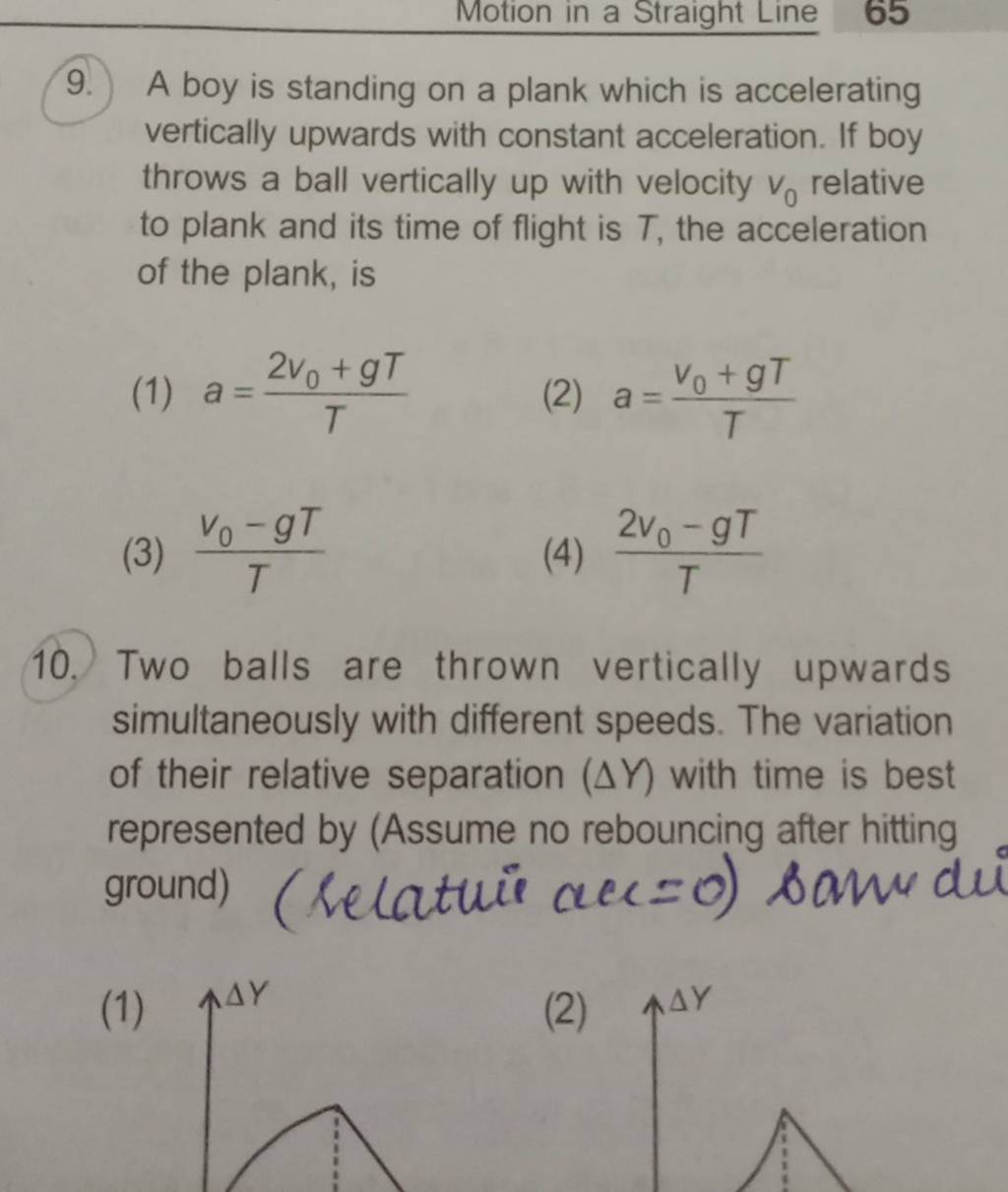 Two balls are thrown vertically upwards simultaneously with different spe..