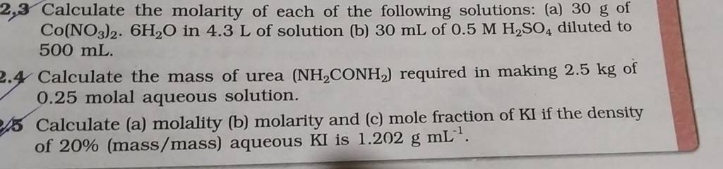 2,3 Calculate the molarity of each of the following solutions: (a) 30 g o..