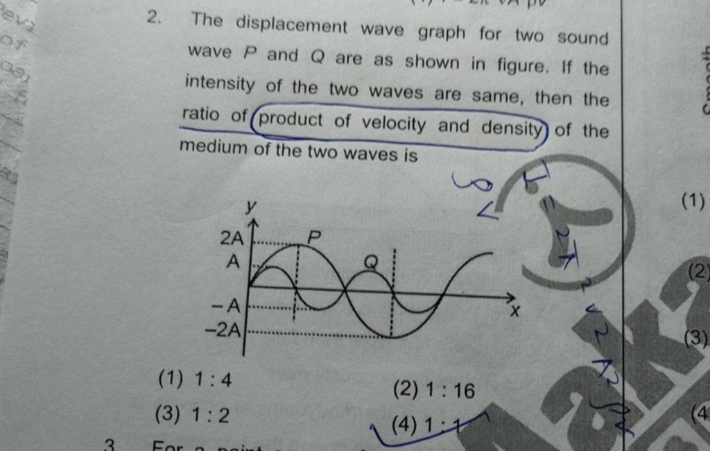 The displacement wave graph for two sound wave P and Q are as shown in fi..