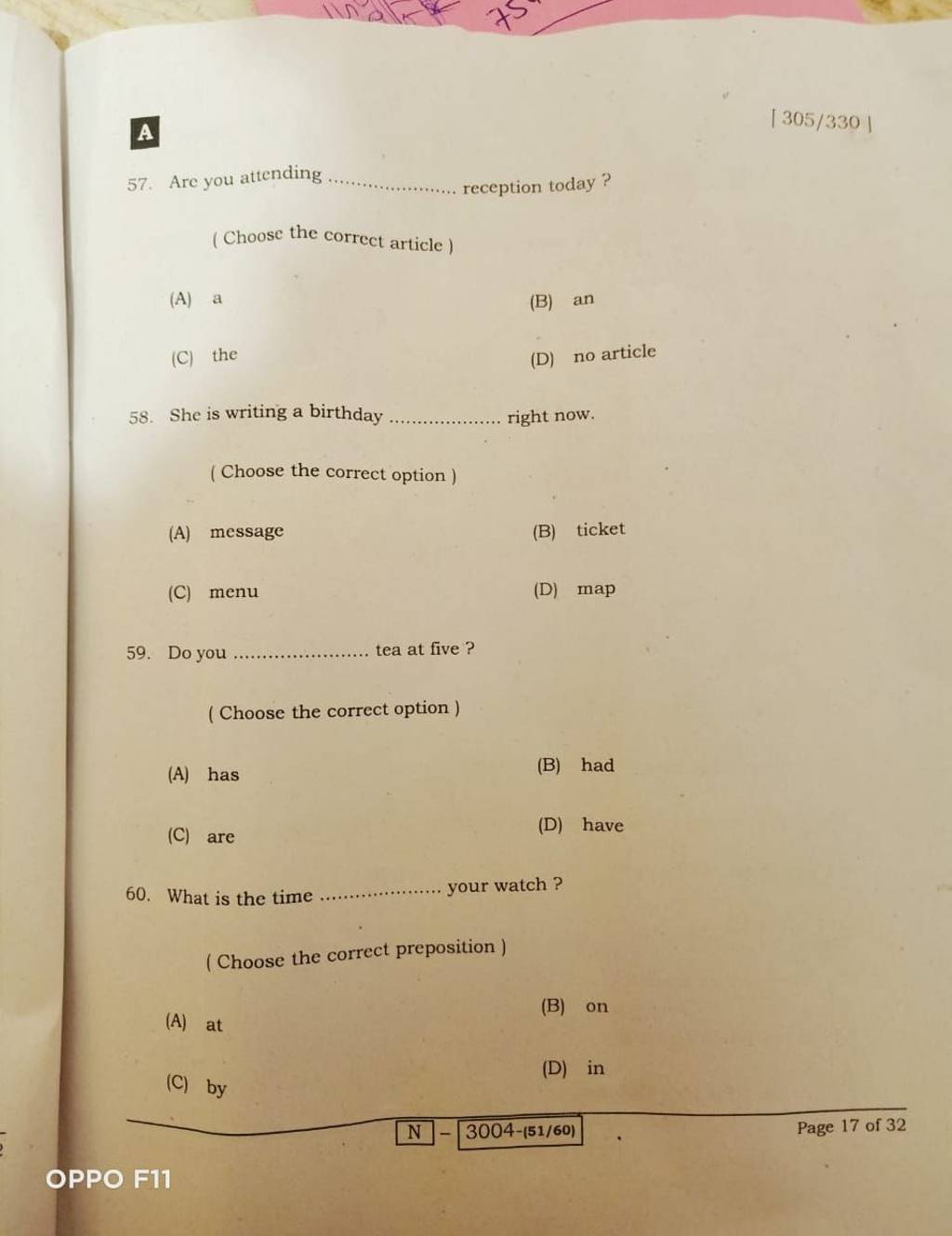 What is the time. your watch ? (Choose the correct preposition) Filo