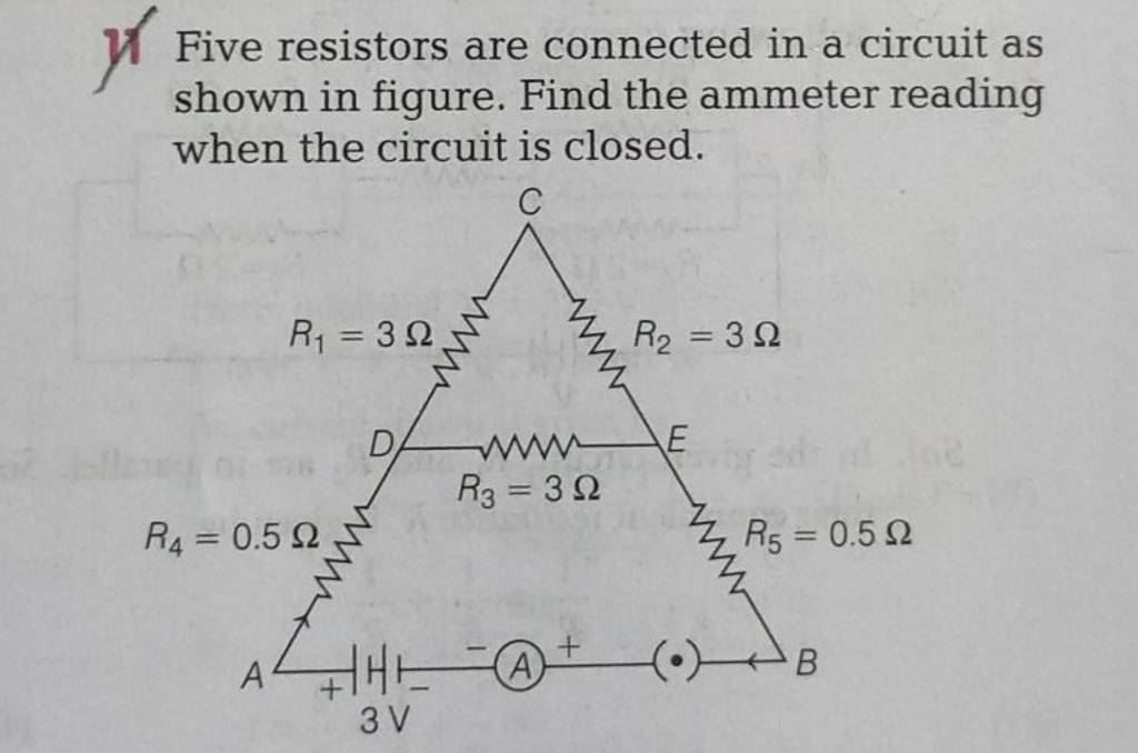 W Five resistors are connected in a circuit as shown in figure. Find the