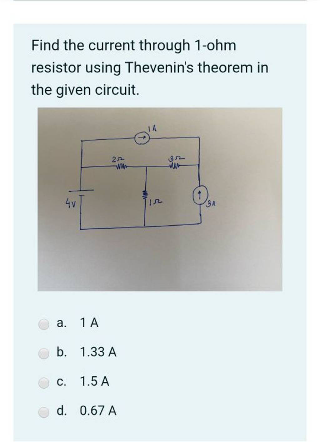 Find the current through 1-ohm resistor using Thevenin's theorem in the g..