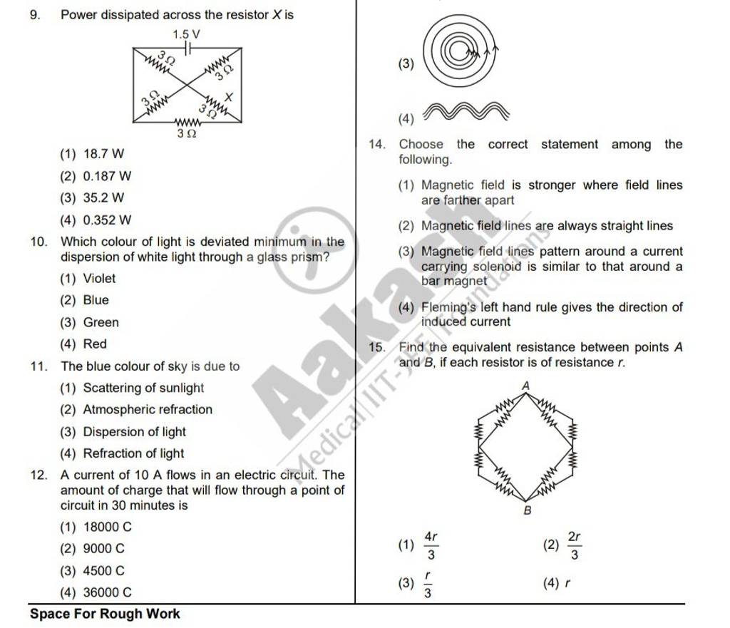 Find the equivalent resistance between points A induced current 12. A cur..
