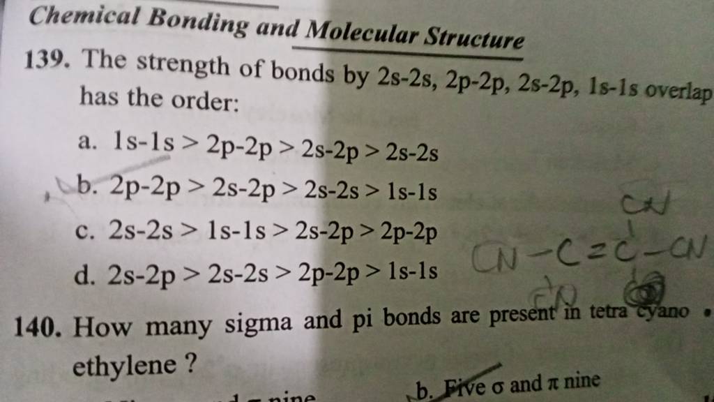 How many sigma and pi bonds are present in tetra cyano ethylene? Filo