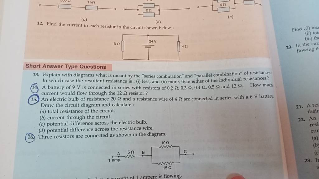 Find The Current In Each Resistor In The Circuit Shown Below Filo 3933