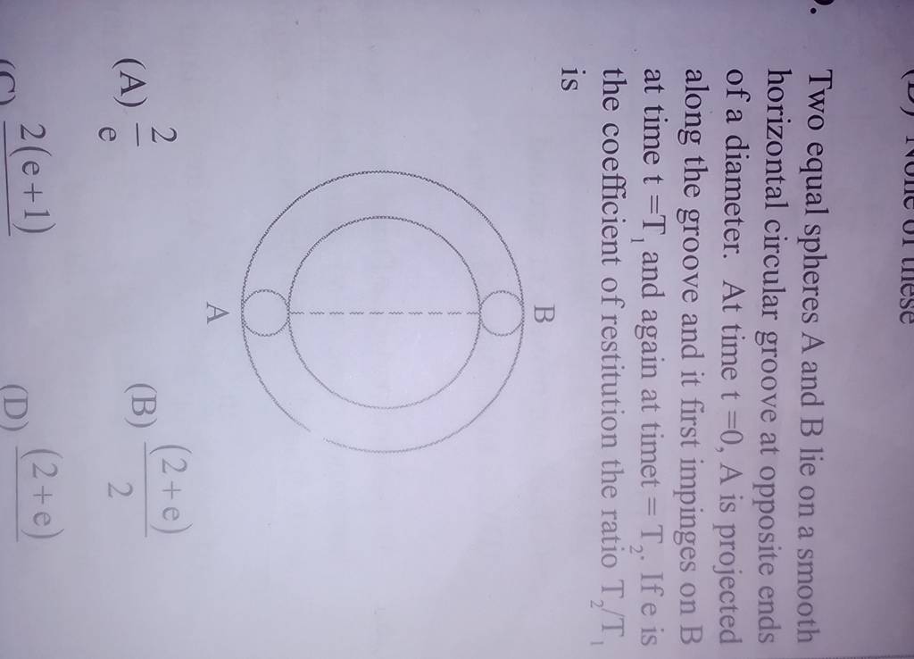 Two equal spheres A and B lie on a smooth horizontal circular groove at o..