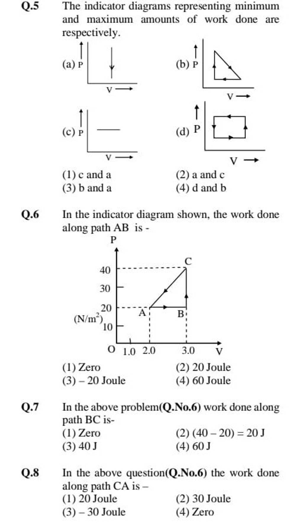 Q.6 In the indicator diagram shown, the work done along path AB is