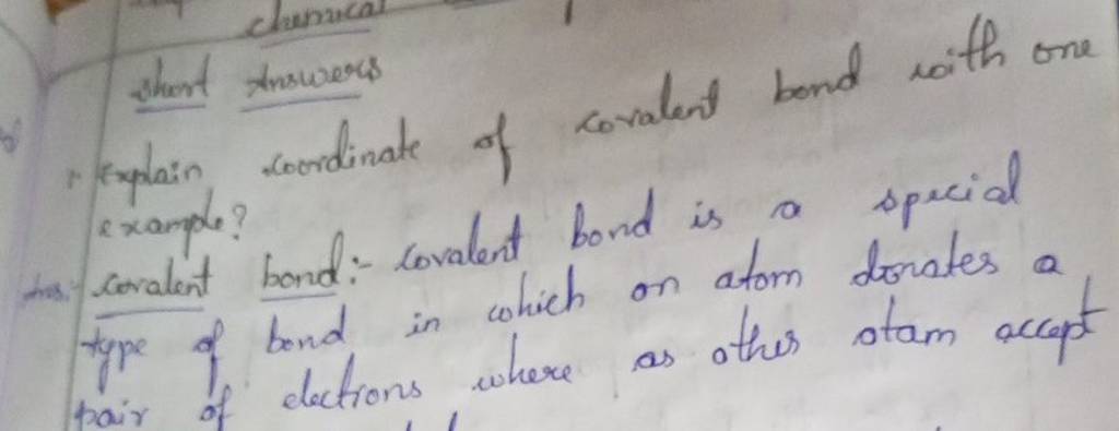 shent Answers coralent bond with one rexplain example? type of bend in wh..