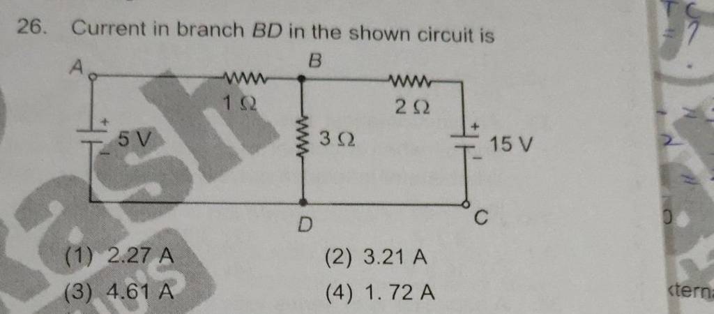 Current In Branch BD In The Shown Circuit Is | Filo