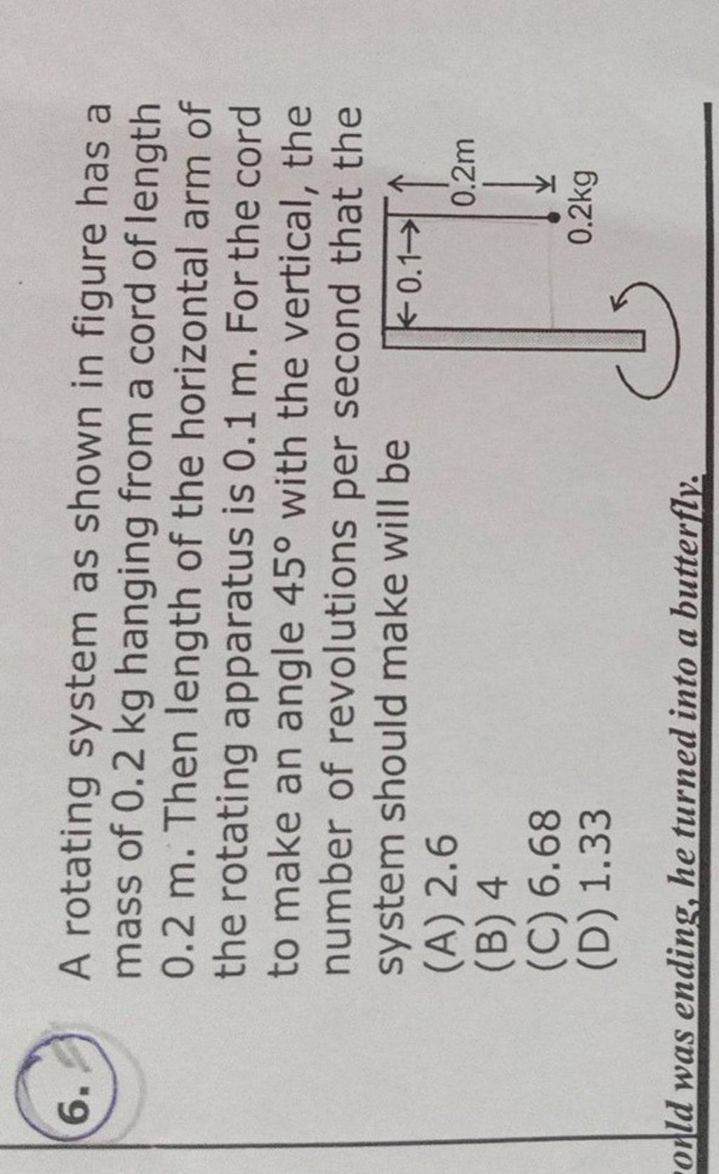 A rotating system as shown in figure has a mass of 0.2 kg hanging from a