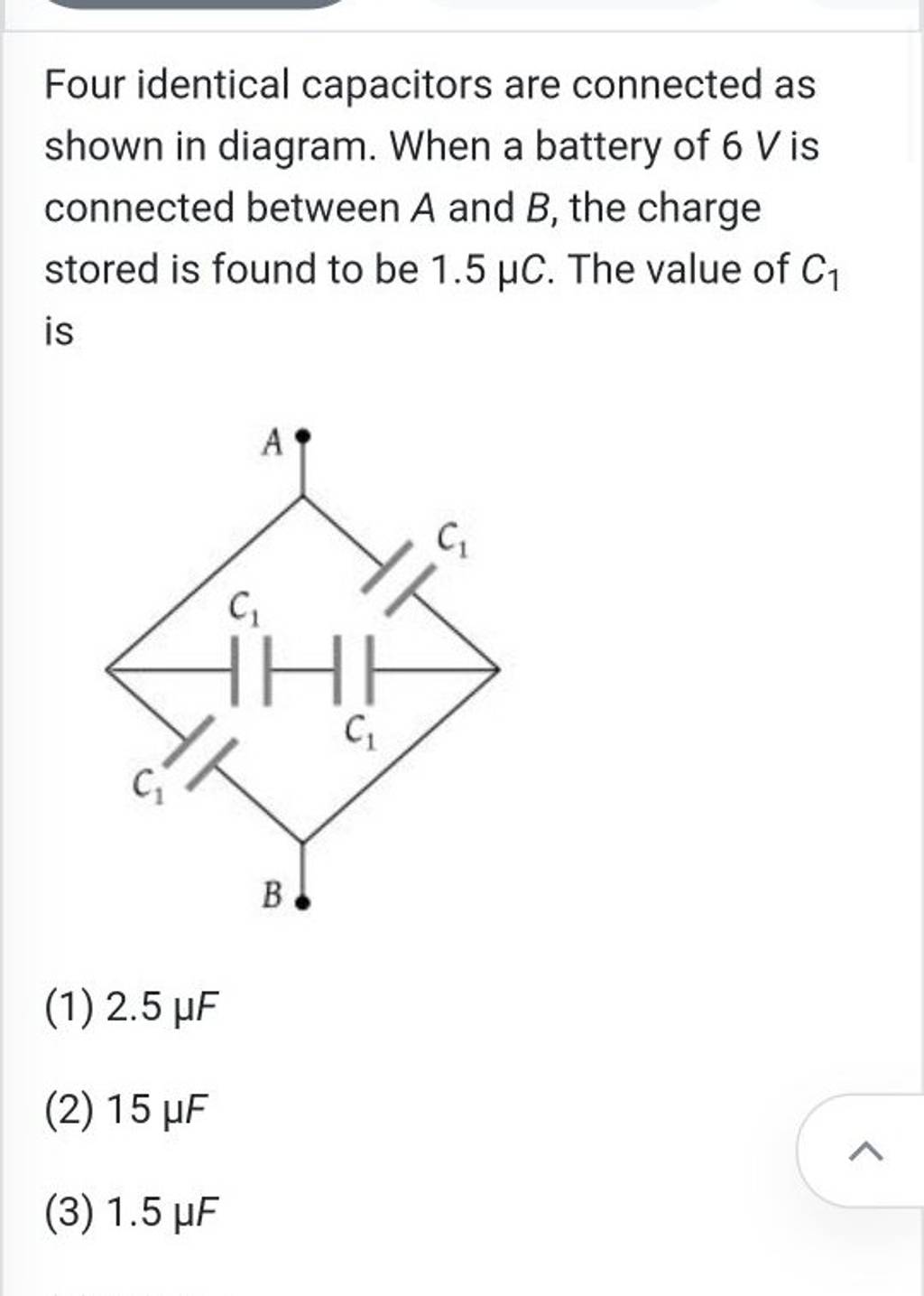 Four identical capacitors are connected as shown in diagram. When a batte..