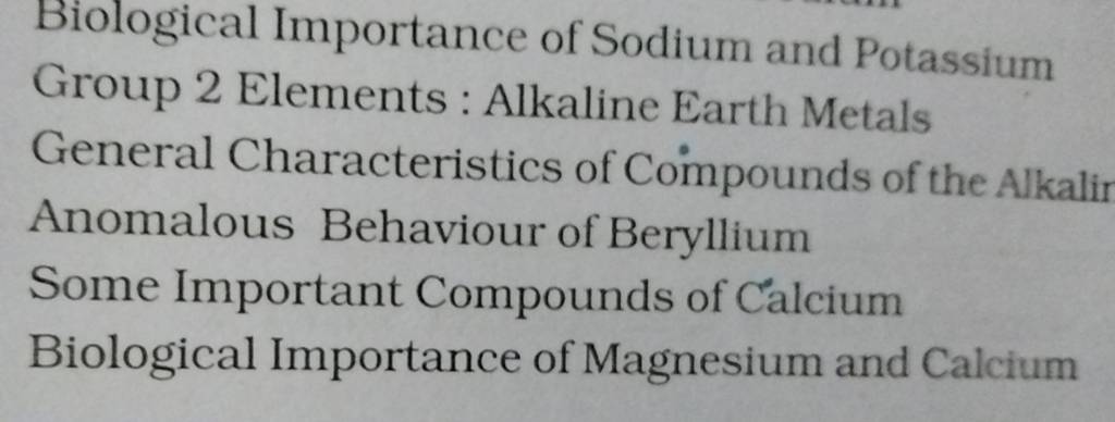 Biological Importance of Sodium and Potassium Group 2 Elements : Alkaline..