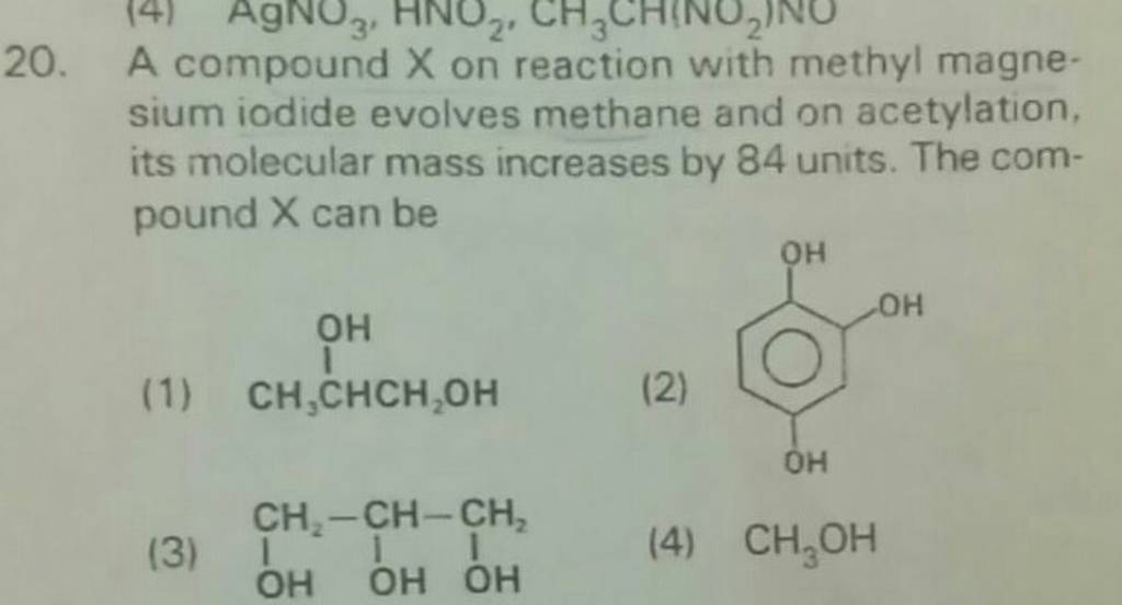 A compound X on reaction with methyl magnesium iodide evolves methane and..