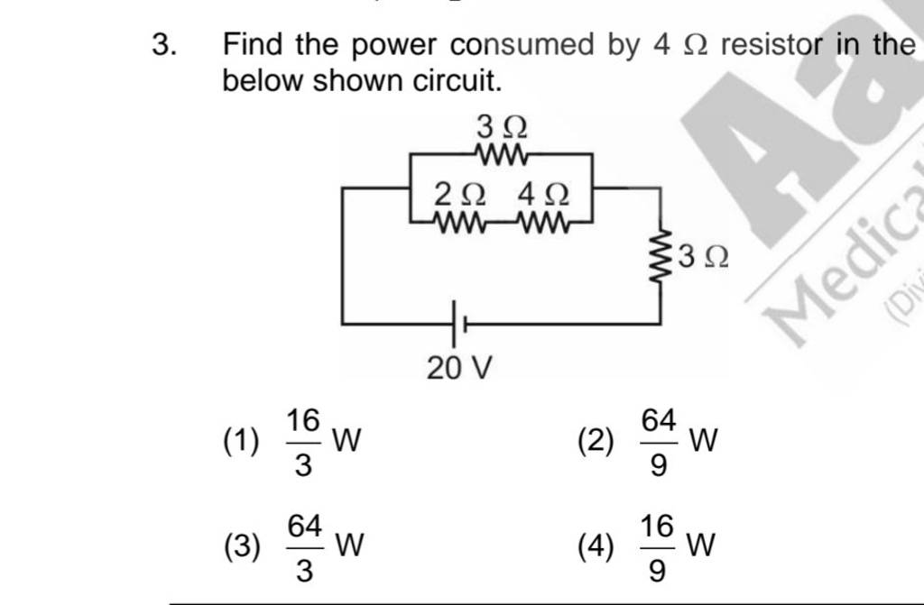 Find The Power Consumed By 4Ω Resistor In The Below Shown Circuit. | Filo