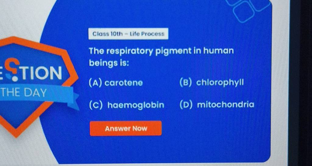 Class 10th - life Process The respiratory pigment in human beings is:..