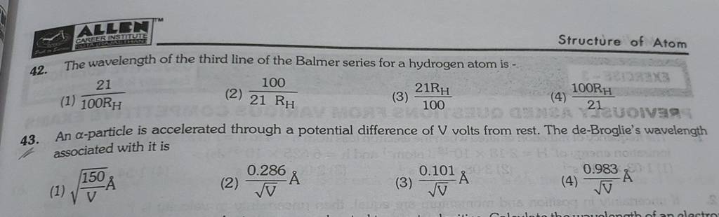 The Wavelength Of The Third Line Of The Balmer Series For A Hydrogen Atom