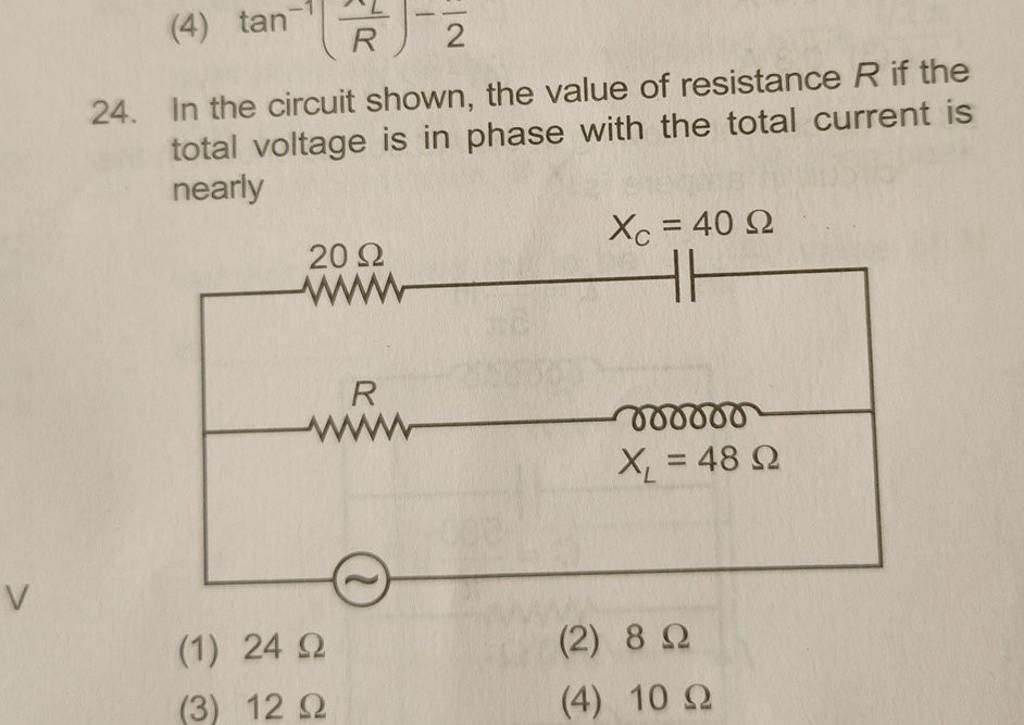 In the circuit shown, the total voltage is in phase with the total curren..