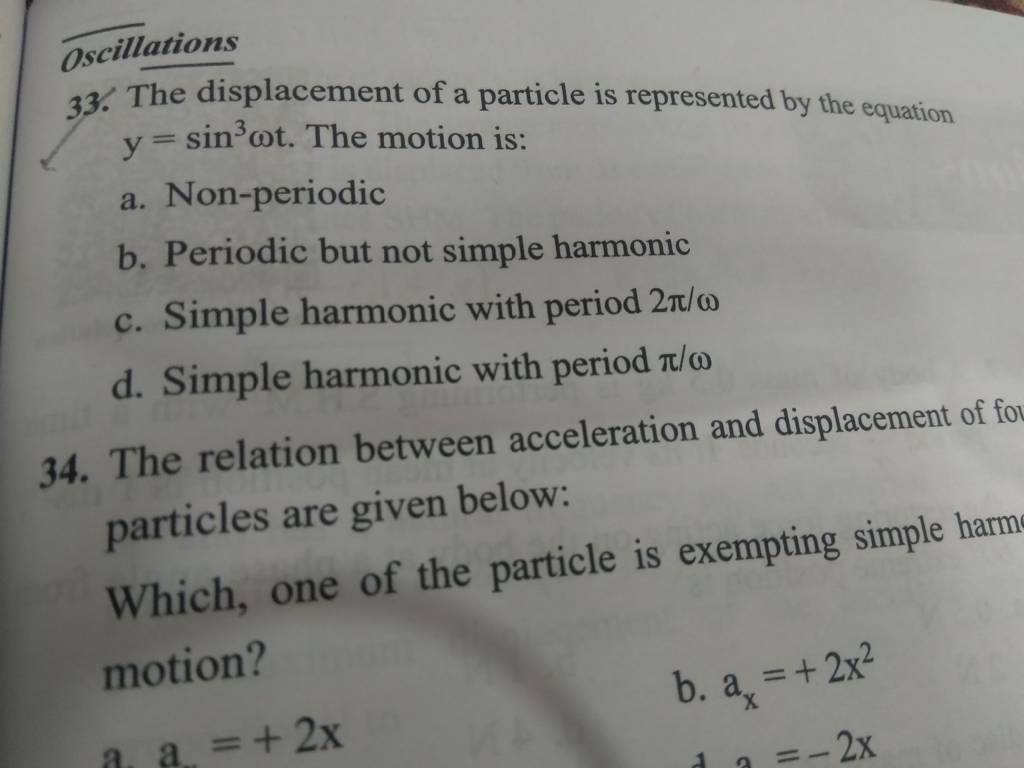 The relation between acceleration and displacement of for particles are g..