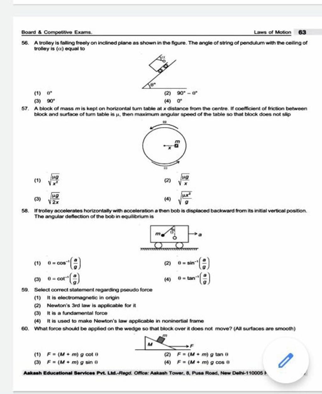 If trolley accelerates horizontally with acceleration a then bob is displ..