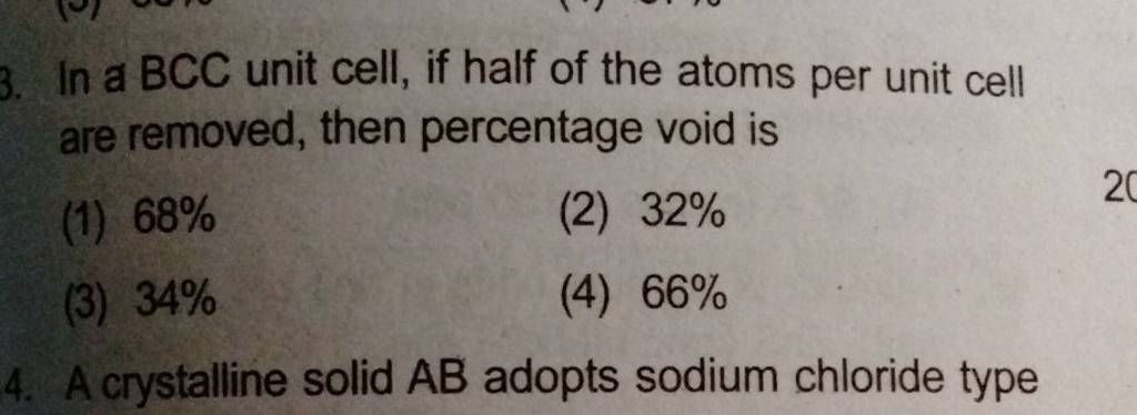 In a BCC unit cell, if half of the atoms per unit cell are removed, then