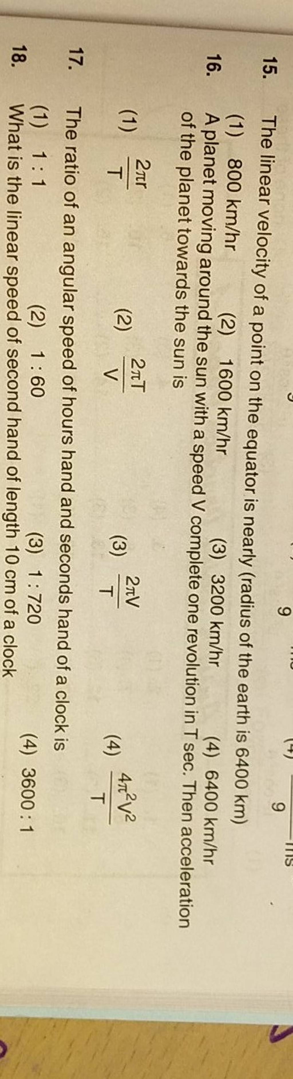 The ratio of an angular speed of hours hand and seconds hand of a clock i..