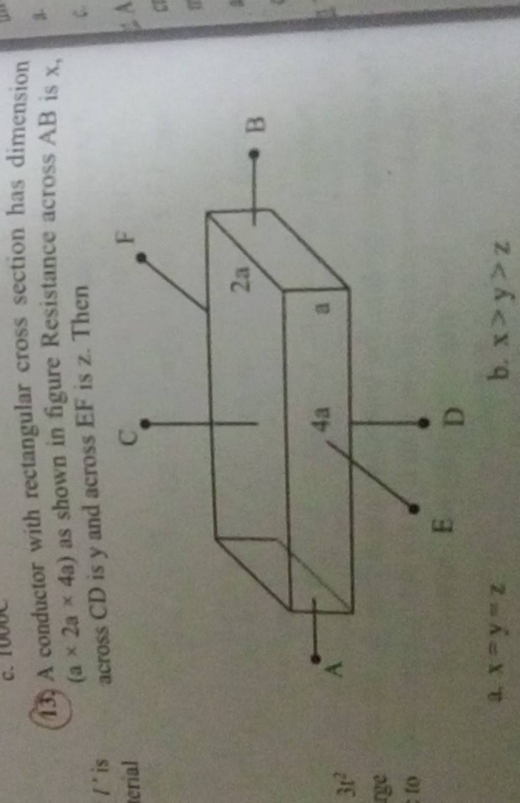 (13.) A conductor with rectangular cross section has dimension (a×2a×4