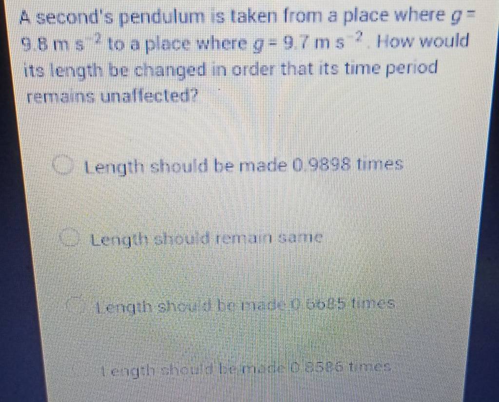 A second's pendulum is taken from a place where g= 9.8 ms−2 to a place wh..
