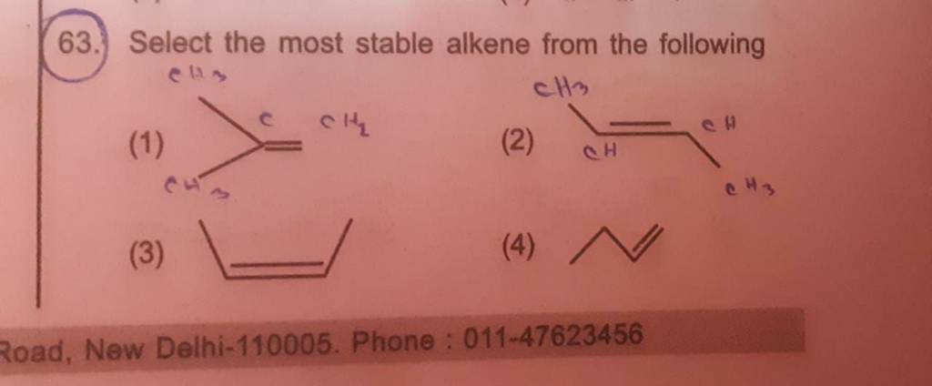 Select the most stable alkene from the following | Filo