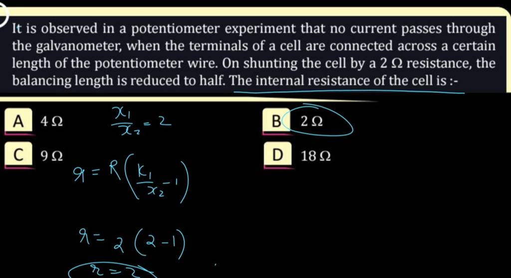It is observed in a potentiometer experiment that no current passes throu..