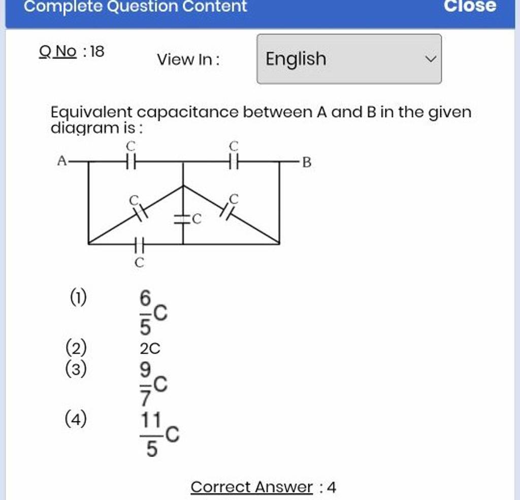 Equivalent Capacitance Between A And B In The Given Diagram Is: | Filo