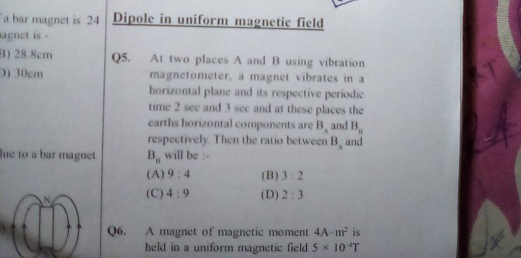 a bar magnet is 24 Dipole in uniform magnetic field
