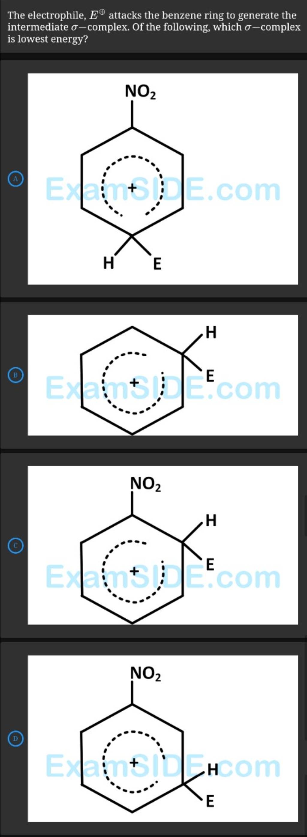 The electrophile, E⊕ attacks the benzene ring to generate the intermediat..