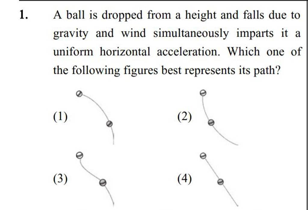 A ball is dropped from a height and falls due to gravity and wind simulta..