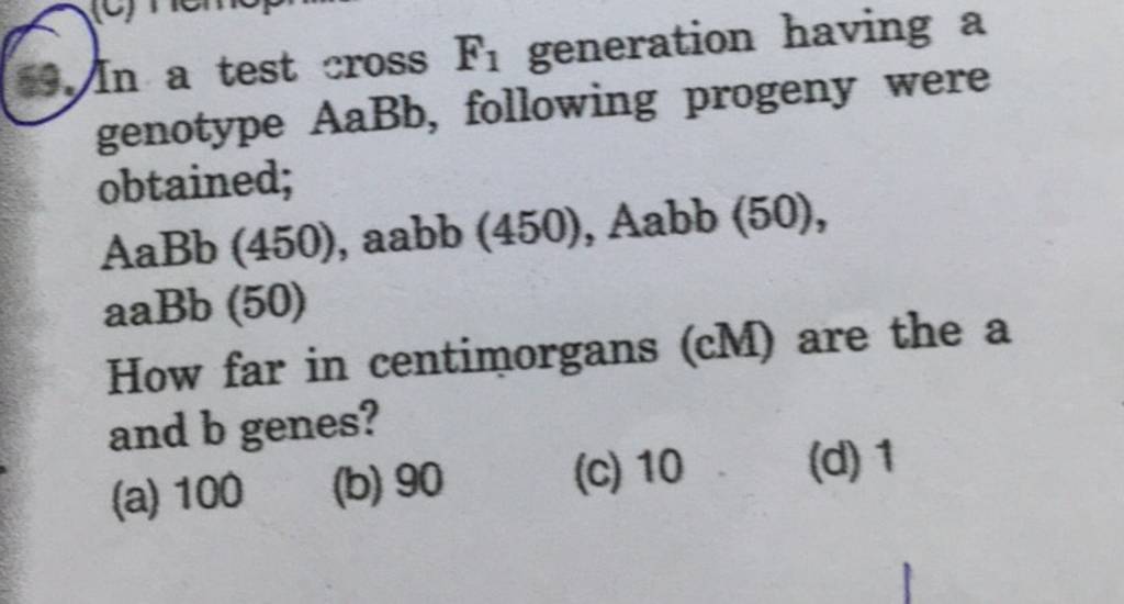 In a test eross F1​ generation having a genotype AaBb, following proge