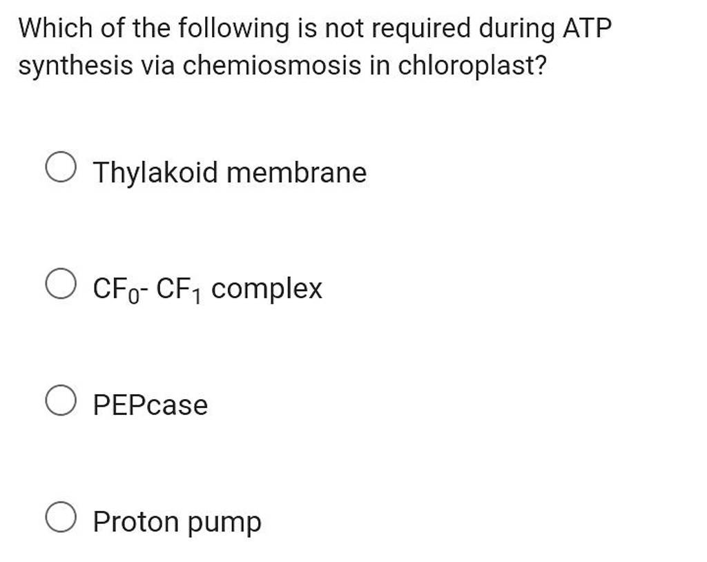 Which of the following is not required during ATP synthesis via chemio