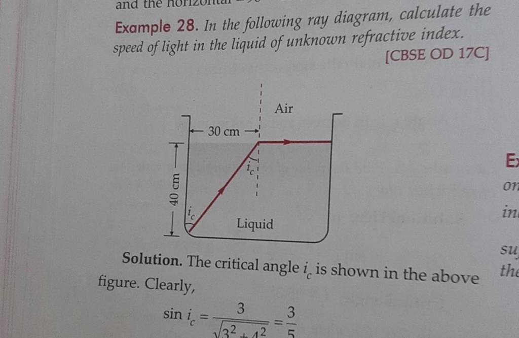 Example 28. In the following ray diagram, calculate the speed of light in..