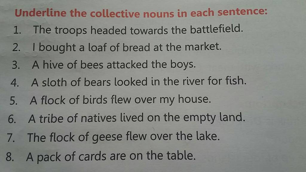 Underline the collective nouns in each sentence Filo