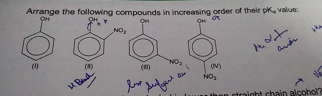 Arrange The Following Compounds In Increasing Order Of Their Pkalue: (I)