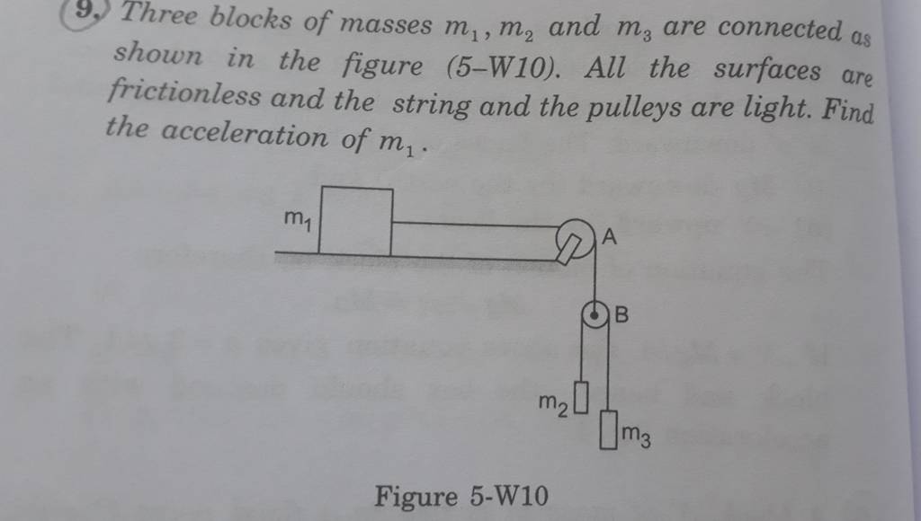 (9. Three blocks of masses m1 ,m2 and m3 are connected as shown in the