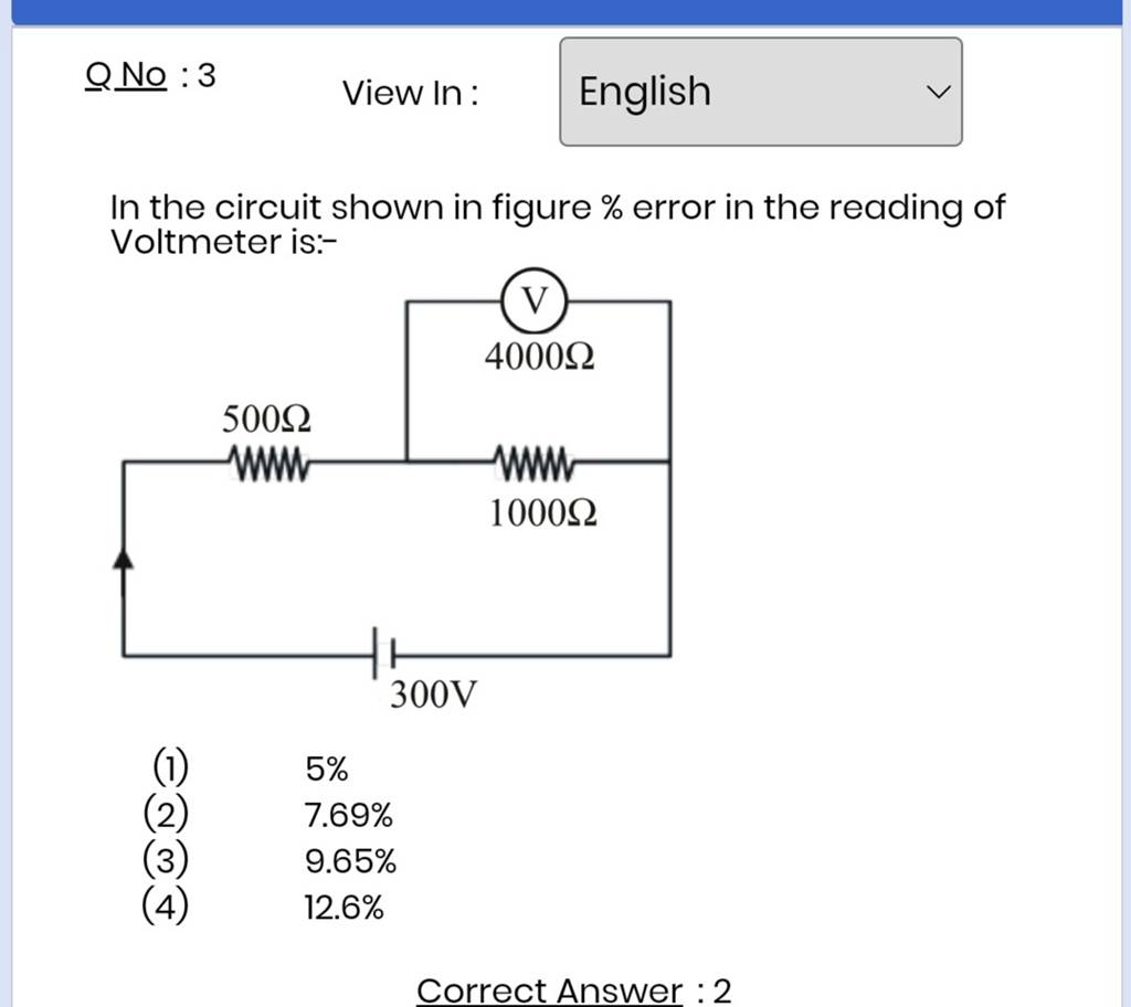 In the circuit shown in figure error in the reading of Voltmeter is..