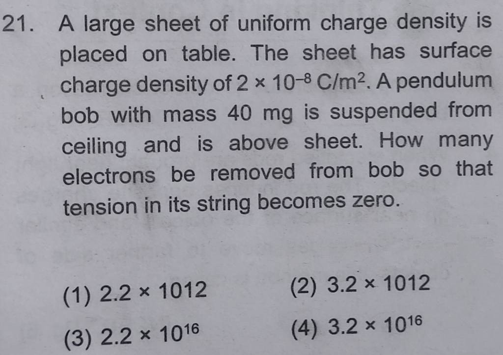 A large sheet of uniform charge density is placed on table. The sheet has..