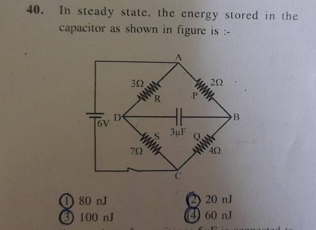 In steady state, the energy stored in the capacitor as shown in figure is..