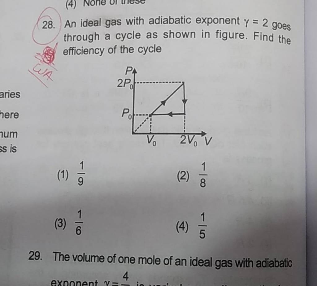 An ideal gas with adiabatic exponent γ=2 goes through a cycle as shown in..